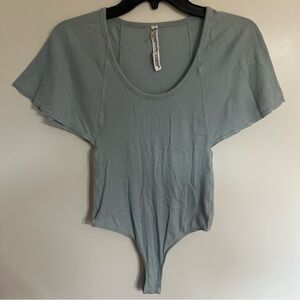 Free People Women's Byron Ribbed Bodysuit in Foggy Seaglass Blue Size Small